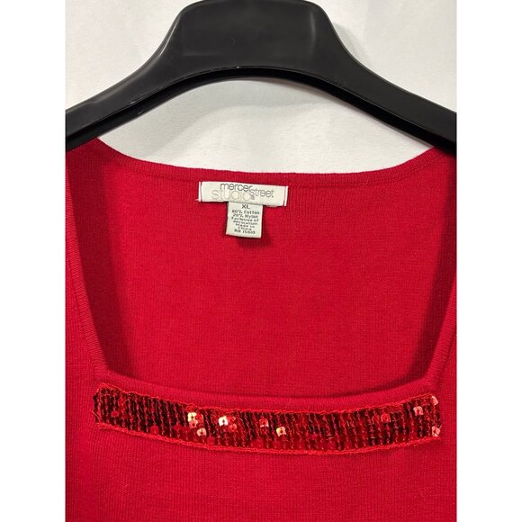 Mercer Street Studio XL Red Knit Tank Top Sequin Detail - Picture 3 of 5